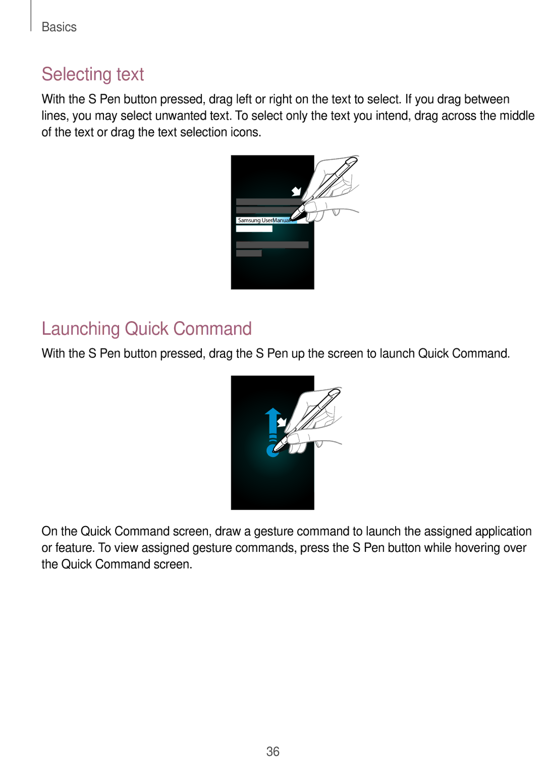 Samsung GT-N7105TADKSS, GT-N7105ZBDKSS, GT-N7105RWDKSS, GT-N7105ZRDKSS manual Selecting text, Launching Quick Command 