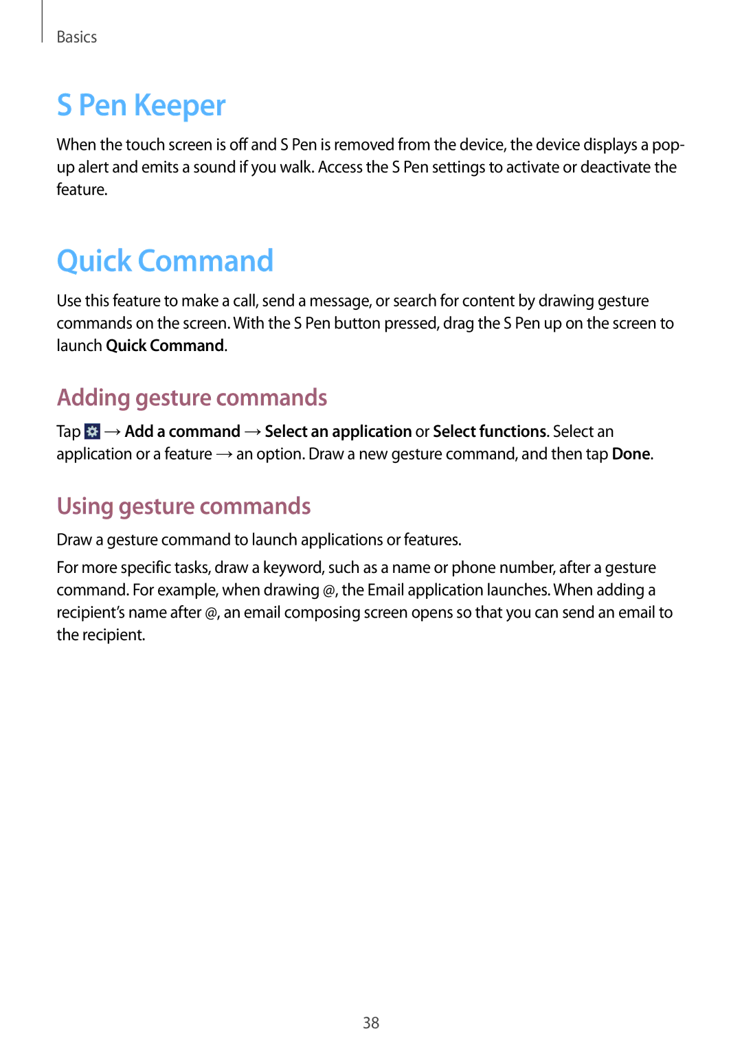 Samsung GT-N7105ZRDKSS, GT-N7105ZBDKSS manual Pen Keeper, Quick Command, Adding gesture commands, Using gesture commands 