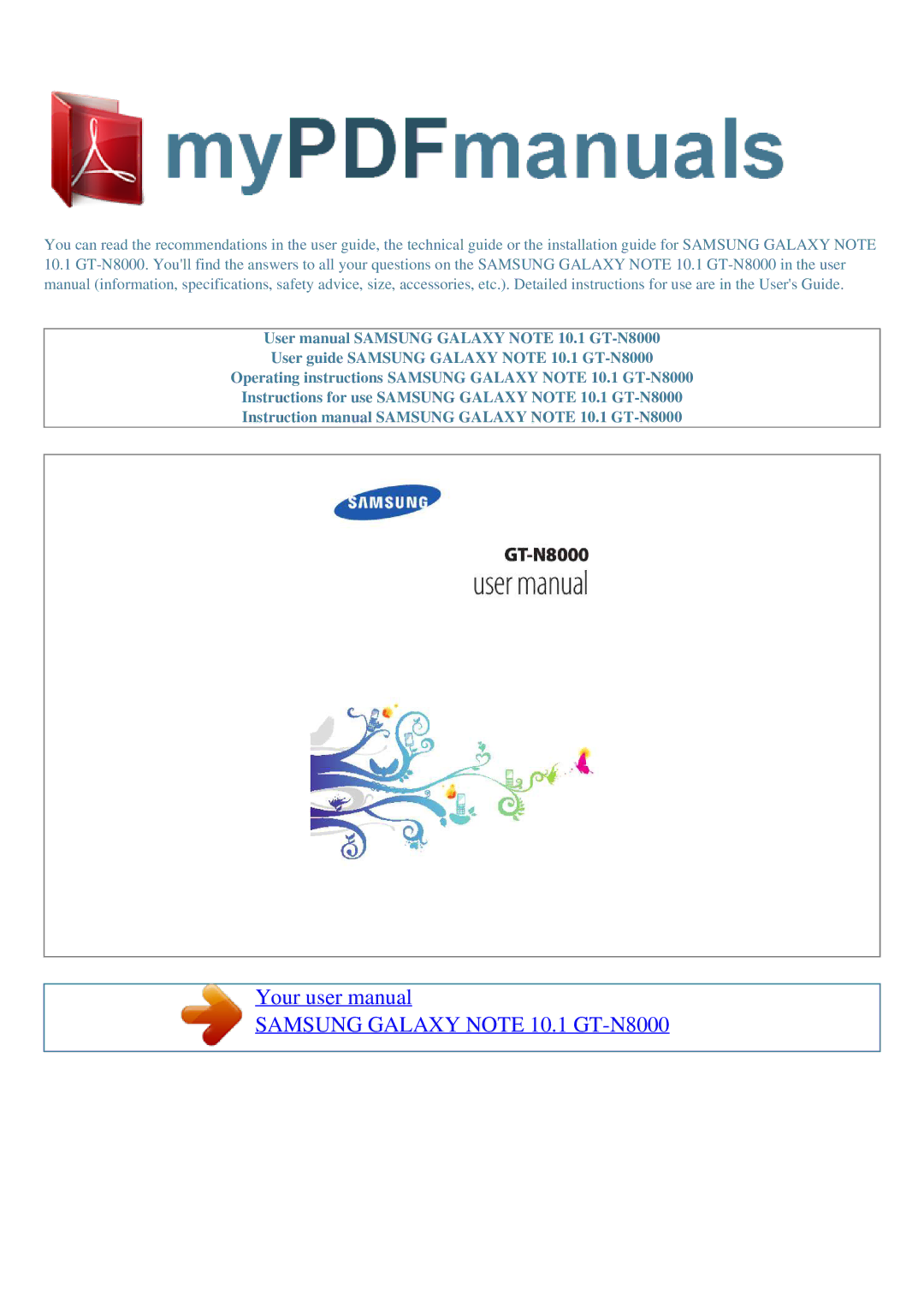 Samsung user manual Samsung Galaxy Note 10.1 GT-N8000 