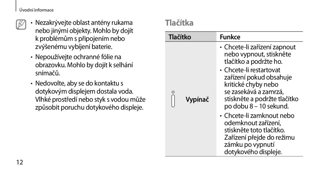 Samsung GT-N8000EAAXEZ, GT-N8000EAAATO, GT-N8000ZWAEUR, GT-N8000ZWAATO, GT-N8000ZWAXSK manual Tlačítka, Tlačítko Funkce 