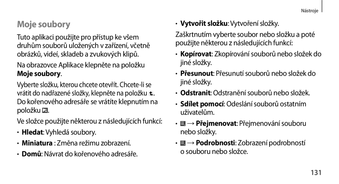 Samsung GT-N8000GRAXSK, GT-N8000EAAATO, GT-N8000ZWAEUR, GT-N8000ZWAATO Moje soubory, Vytvořit složku Vytvoření složky, 131 