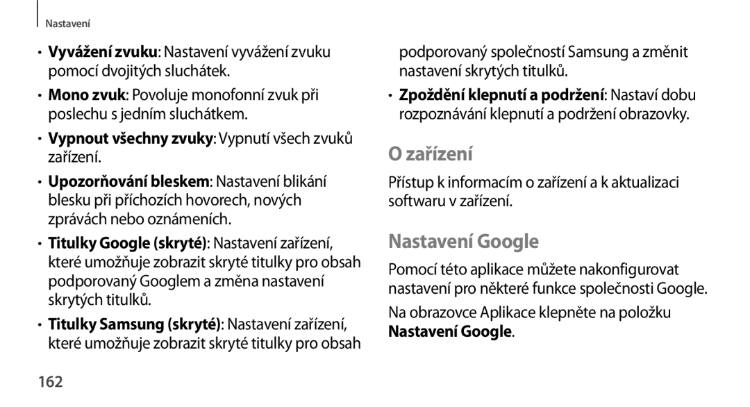 Samsung GT-N8000EAAATO, GT-N8000ZWAEUR Zařízení, Nastavení Google, Vypnout všechny zvuky Vypnutí všech zvuků zařízení, 162 