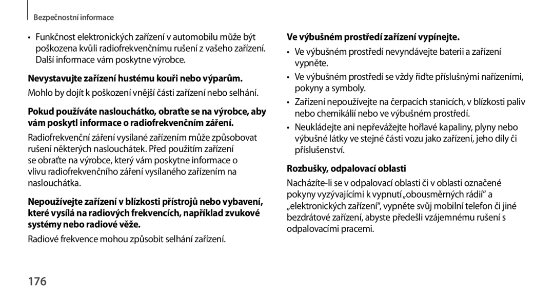 Samsung GT-N8000GRAXSK, GT-N8000EAAATO manual 176, Ve výbušném prostředí zařízení vypínejte, Rozbušky, odpalovací oblasti 