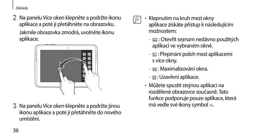 Samsung GT-N8000EAAATO, GT-N8000ZWAEUR, GT-N8000ZWAATO, GT-N8000EAAXEZ manual Přepínání poloh mezi aplikacemi s více okny 