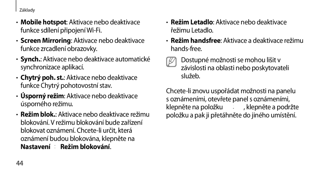 Samsung GT-N8000ZWAXEZ manual Úsporný režim Aktivace nebo deaktivace úsporného režimu, Nastavení → Režim blokování 