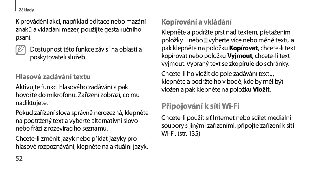 Samsung GT-N8000EAAXSK, GT-N8000EAAATO manual Připojování k síti Wi-Fi, Hlasové zadávání textu, Kopírování a vkládání 