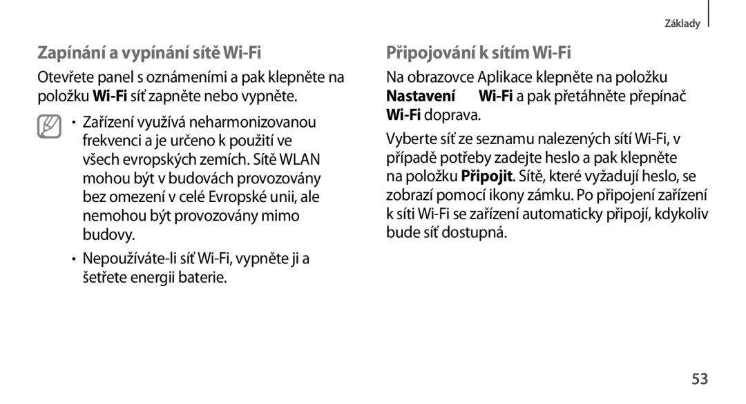 Samsung GT-N8000ZWAXEZ, GT-N8000EAAATO, GT-N8000ZWAEUR manual Zapínání a vypínání sítě Wi-Fi, Připojování k sítím Wi-Fi 