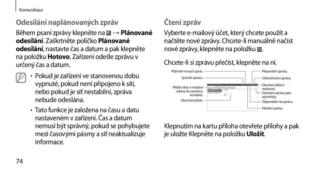 Samsung GT-N8000ZWAATO manual Čtení zpráv, Chcete-li si zprávu přečíst, klepněte na ni, Nebude odeslána, Informace 