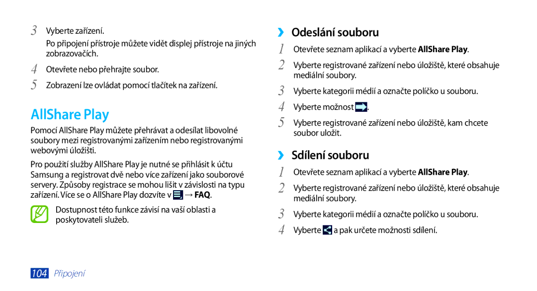 Samsung GT-N8000GRAXSK, GT-N8000EAAATO, GT-N8000ZWAEUR manual AllShare Play, ›› Odeslání souboru, ›› Sdílení souboru 