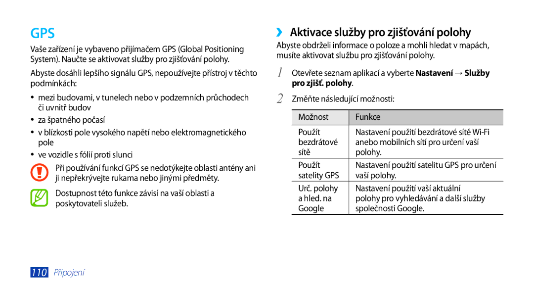 Samsung GT-N8000ZWAATO, GT-N8000EAAATO, GT-N8000ZWAEUR, GT-N8000EAAXEZ manual ›› Aktivace služby pro zjišťování polohy 