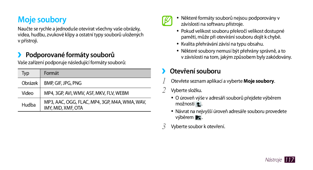 Samsung GT-N8000EAAATO, GT-N8000ZWAEUR, GT-N8000ZWAATO Moje soubory, ›› Podporované formáty souborů, ›› Otevření souboru 