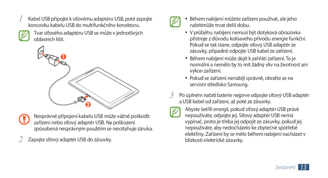 Samsung GT-N8000ZWAXSK Oblastech lišit, Výkon zařízení, Servisní středisko Samsung, Zapojte síťový adaptér USB do zásuvky 