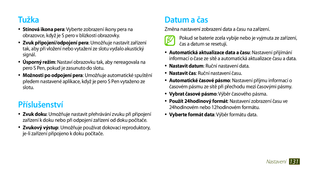 Samsung GT-N8000GRAXSK, GT-N8000EAAATO manual Tužka, Příslušenství, Datum a čas, Vybrat časové pásmo Výběr časového pásma 