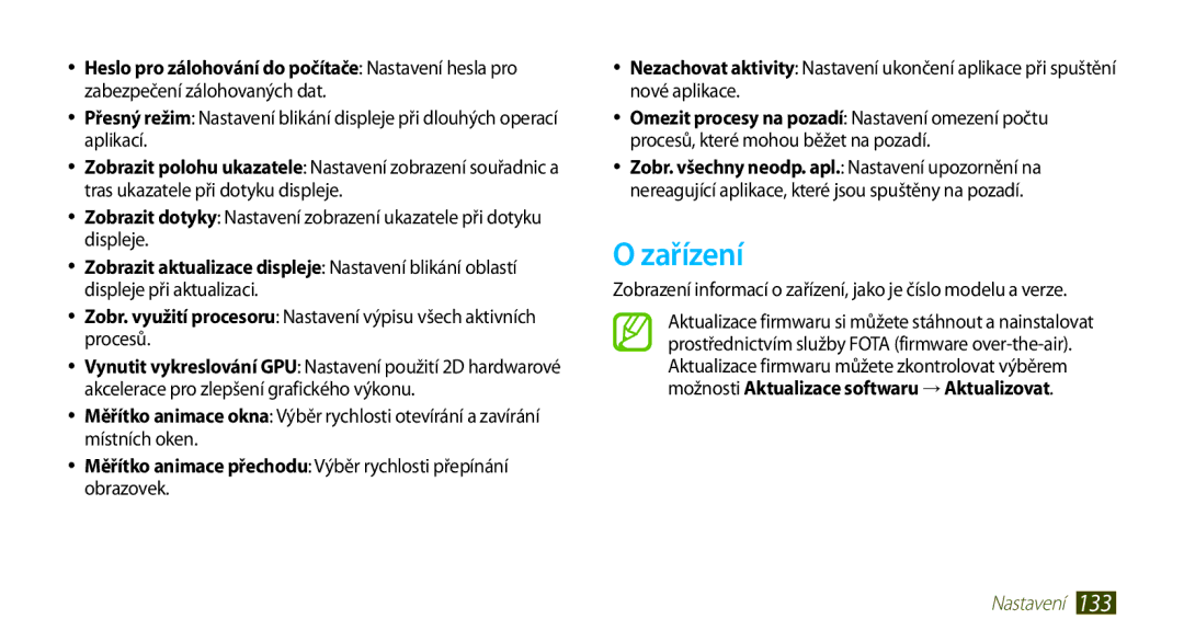 Samsung GT-N8000EAAXSK, GT-N8000EAAATO, GT-N8000ZWAEUR manual Zařízení, Možnosti Aktualizace softwaru → Aktualizovat 