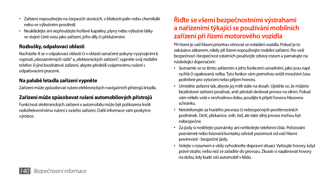 Samsung GT-N8000GRAXSK, GT-N8000EAAATO, GT-N8000ZWAEUR Rozbušky, odpalovací oblasti, Na palubě letadla zařízení vypněte 