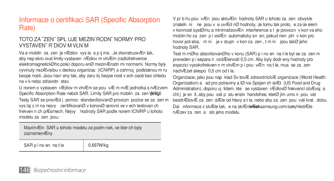 Samsung GT-N8000ZWAATO, GT-N8000EAAATO, GT-N8000ZWAEUR, GT-N8000EAAXEZ Informace o certifikaci SAR Specific Absorption Rate 