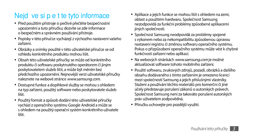 Samsung GT-N8000EAAXEZ manual Společnost Samsung neodpovídá za problémy spojené, Příručku uchovejte pro pozdější využití 