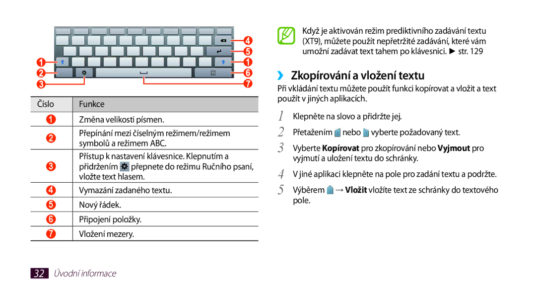 Samsung GT-N8000GRAXSK, GT-N8000EAAATO manual ›› Zkopírování a vložení textu, Číslo Funkce Změna velikosti písmen, Pole 