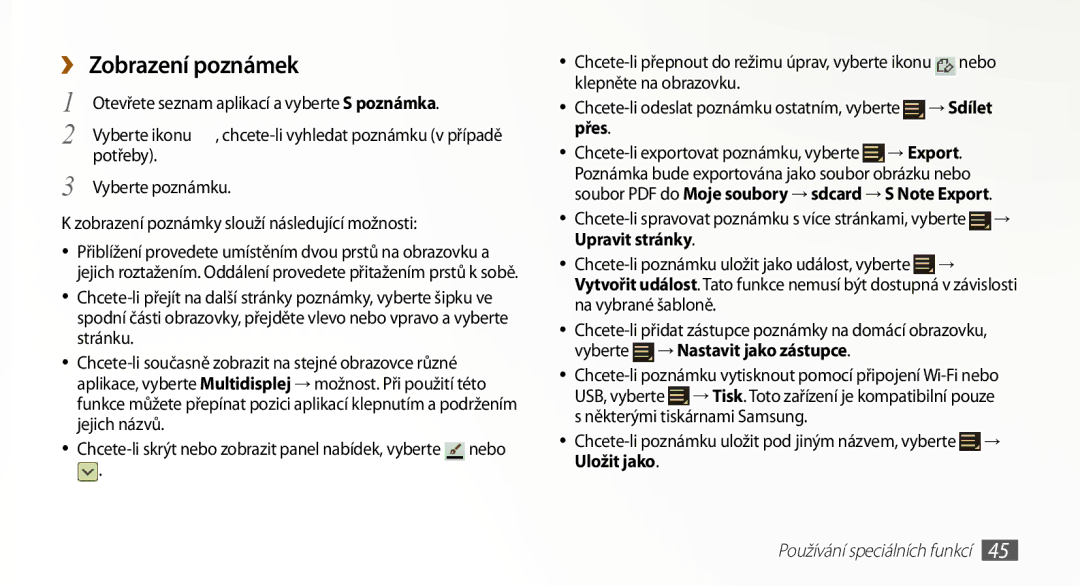 Samsung GT-N8000EAAATO, GT-N8000ZWAEUR, GT-N8000ZWAATO, GT-N8000EAAXEZ manual ›› Zobrazení poznámek, Přes, Uložit jako 