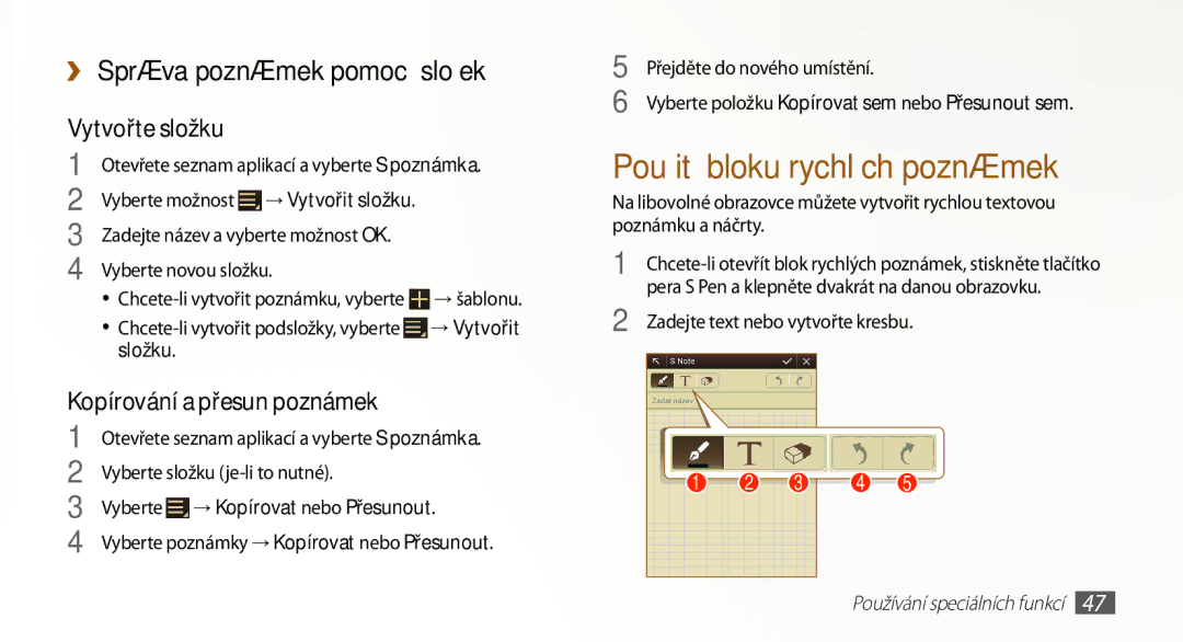 Samsung GT-N8000ZWAATO, GT-N8000EAAATO manual ›› Správa poznámek pomocí složek, Složku, Vyberte → Kopírovat nebo Přesunout 