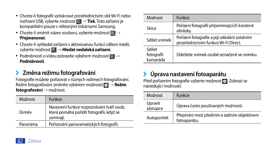 Samsung GT-N8000ZWAEUR, GT-N8000EAAATO, GT-N8000ZWAATO manual ›› Změna režimu fotografování, ›› Úprava nastavení fotoaparátu 