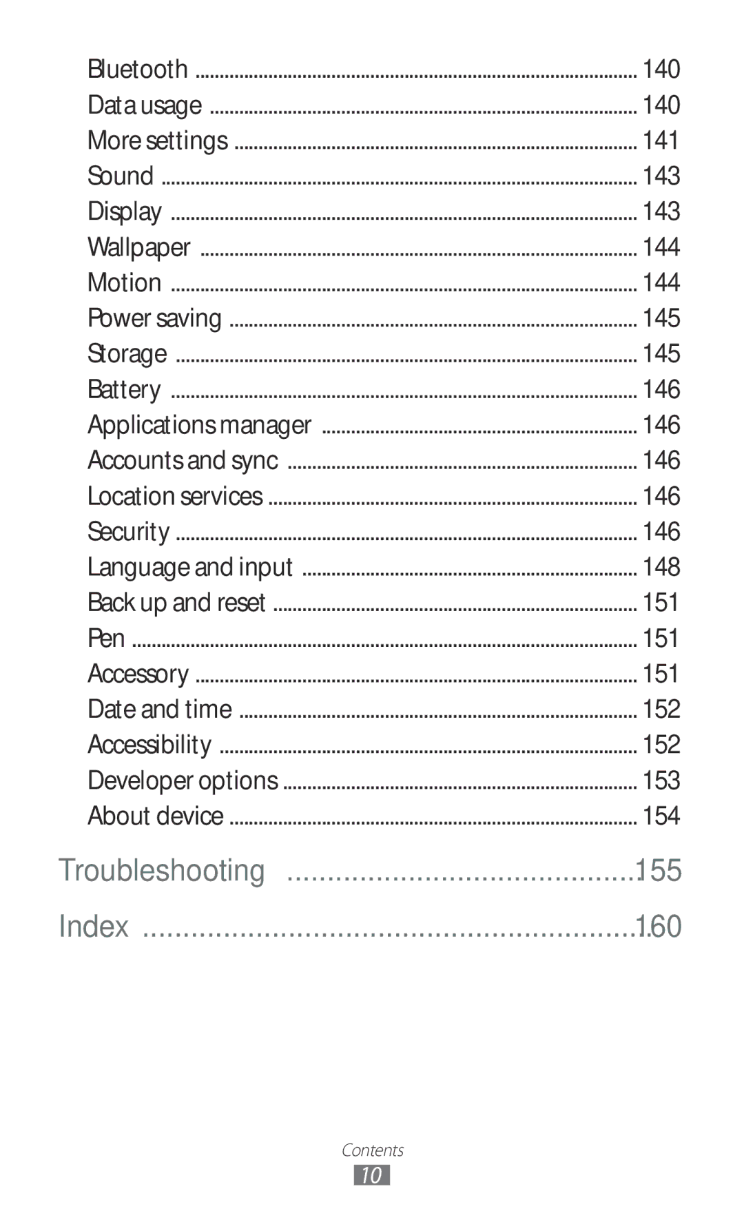 Samsung GT-N8000EAABTU user manual 141, 143, 144, 145, 146, 148, 151, 152, 153, 154 