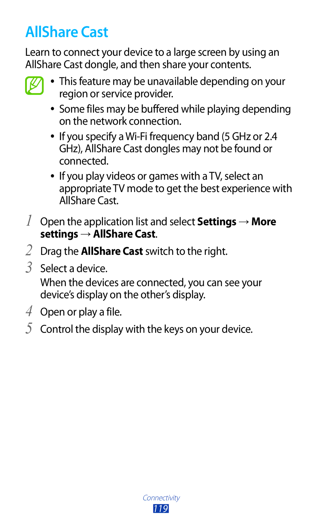 Samsung GT-N8000EAABTU user manual AllShare Cast 