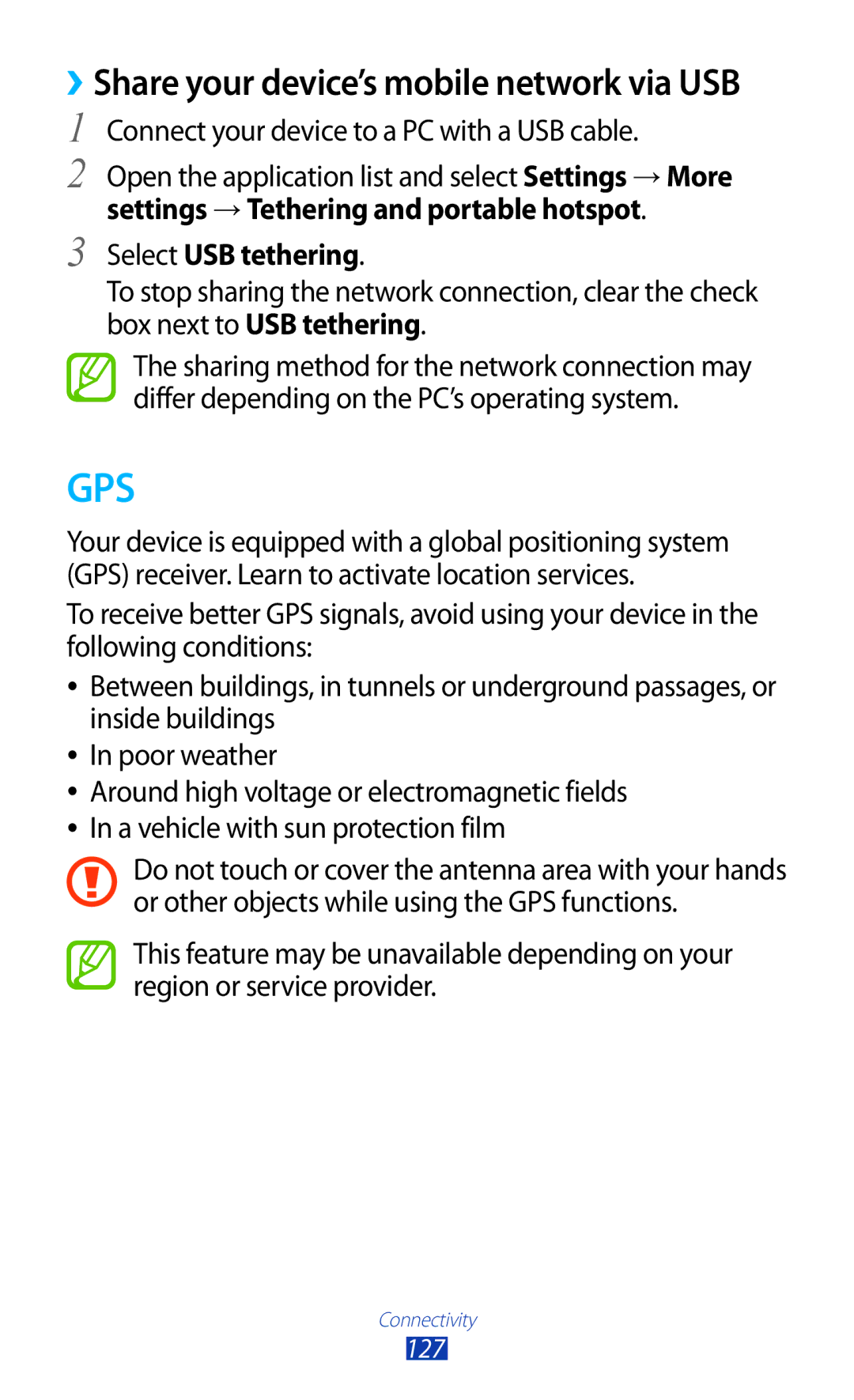 Samsung GT-N8000EAABTU user manual ››Share your device’s mobile network via USB, Select USB tethering 