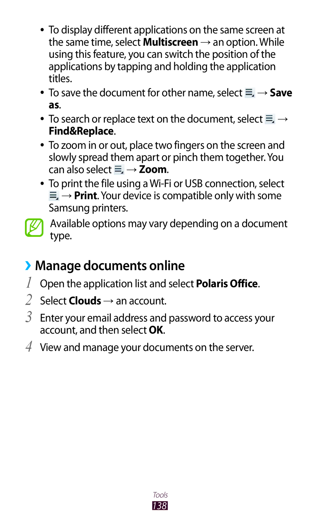 Samsung GT-N8000EAABTU user manual ››Manage documents online 