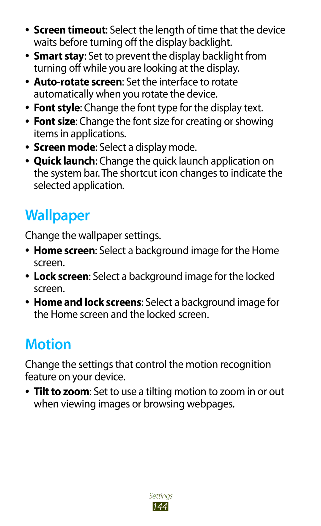 Samsung GT-N8000EAABTU user manual Wallpaper, Motion 