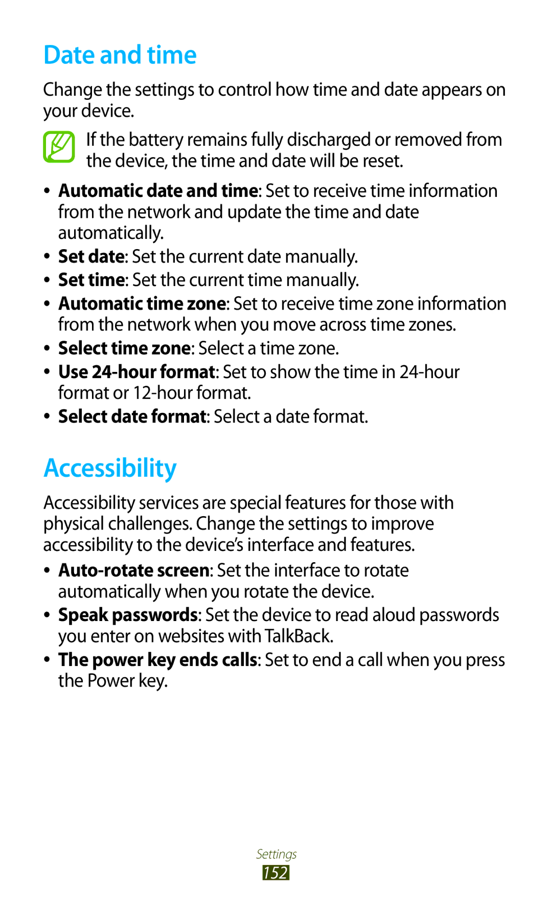 Samsung GT-N8000EAABTU user manual Date and time, Accessibility 