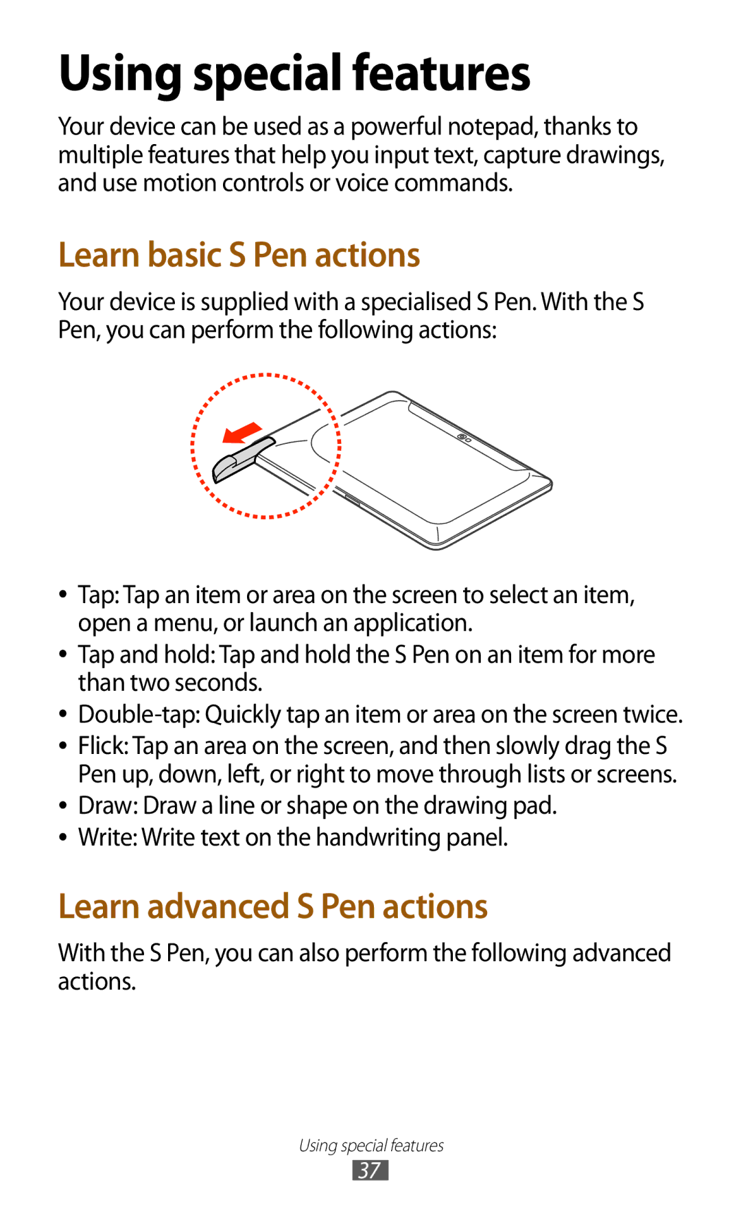 Samsung GT-N8000EAABTU user manual Using special features, Write Write text on the handwriting panel 