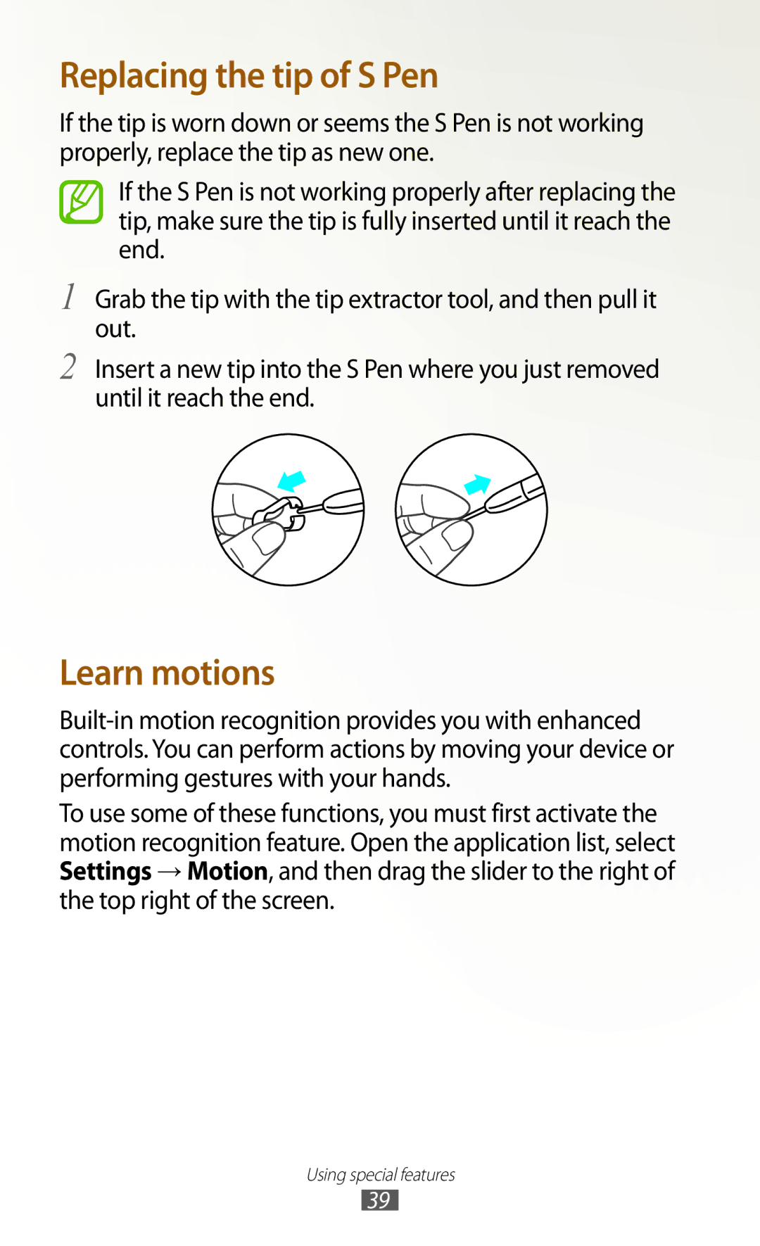 Samsung GT-N8000EAABTU user manual Replacing the tip of S Pen 