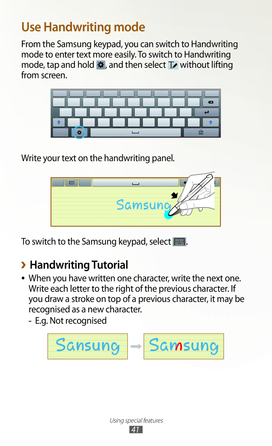 Samsung GT-N8000EAABTU user manual Use Handwriting mode, ››Handwriting Tutorial 