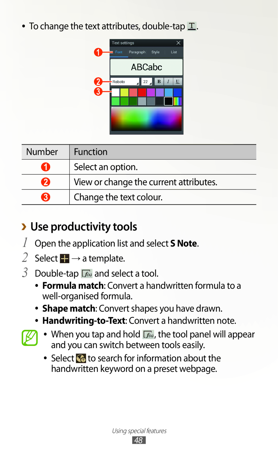 Samsung GT-N8000EAABTU user manual Use productivity tools, Double-tap and select a tool 