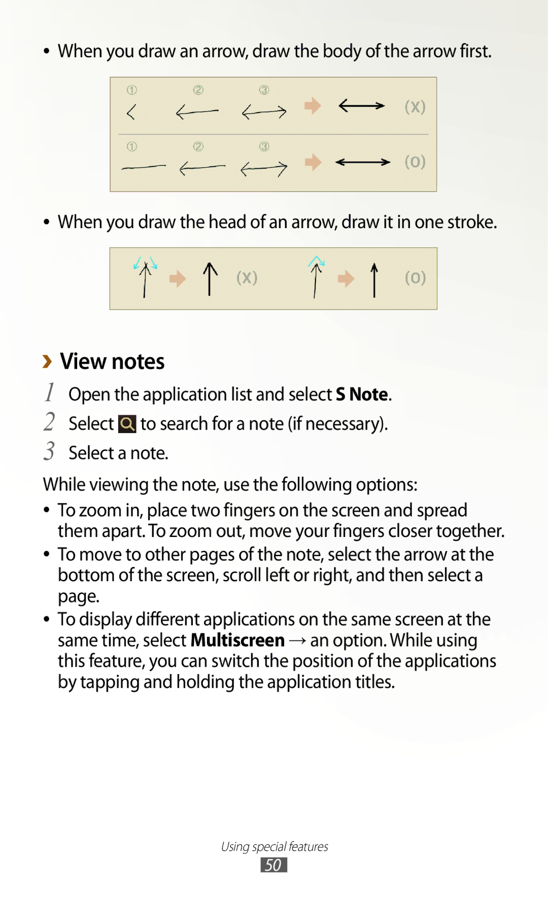 Samsung GT-N8000EAABTU user manual View notes, When you draw an arrow, draw the body of the arrow first 