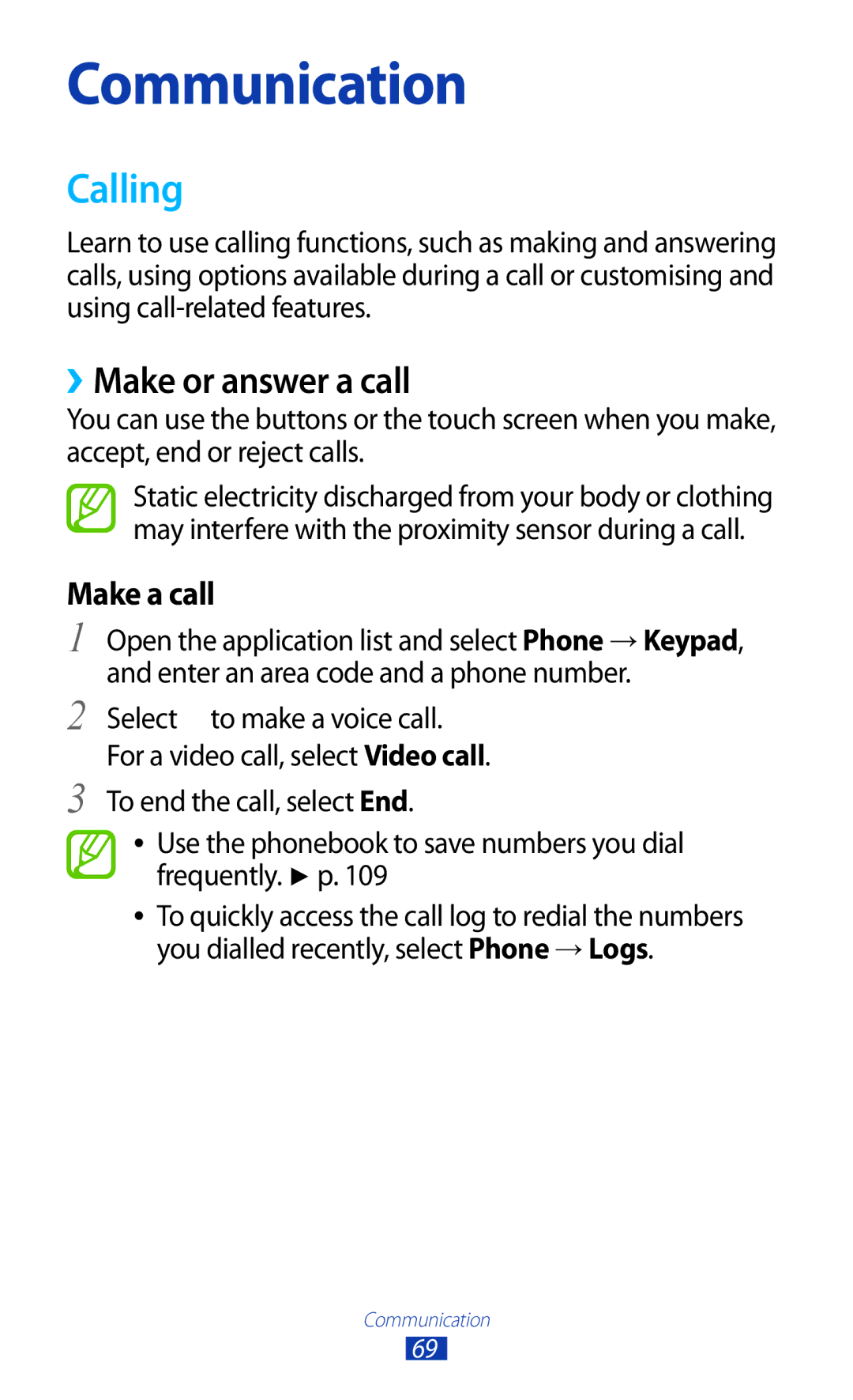 Samsung GT-N8000EAABTU user manual Calling, ››Make or answer a call, Make a call 