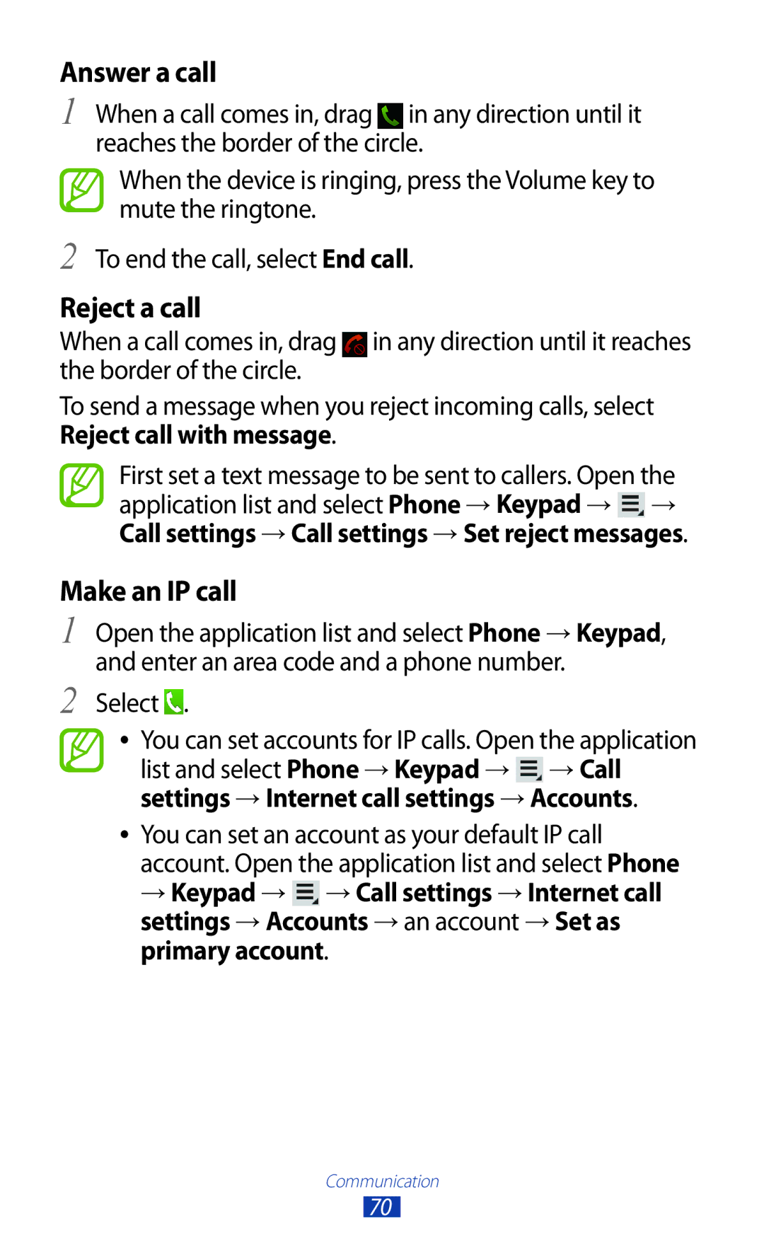 Samsung GT-N8000EAABTU user manual Answer a call, Reject a call, Make an IP call 