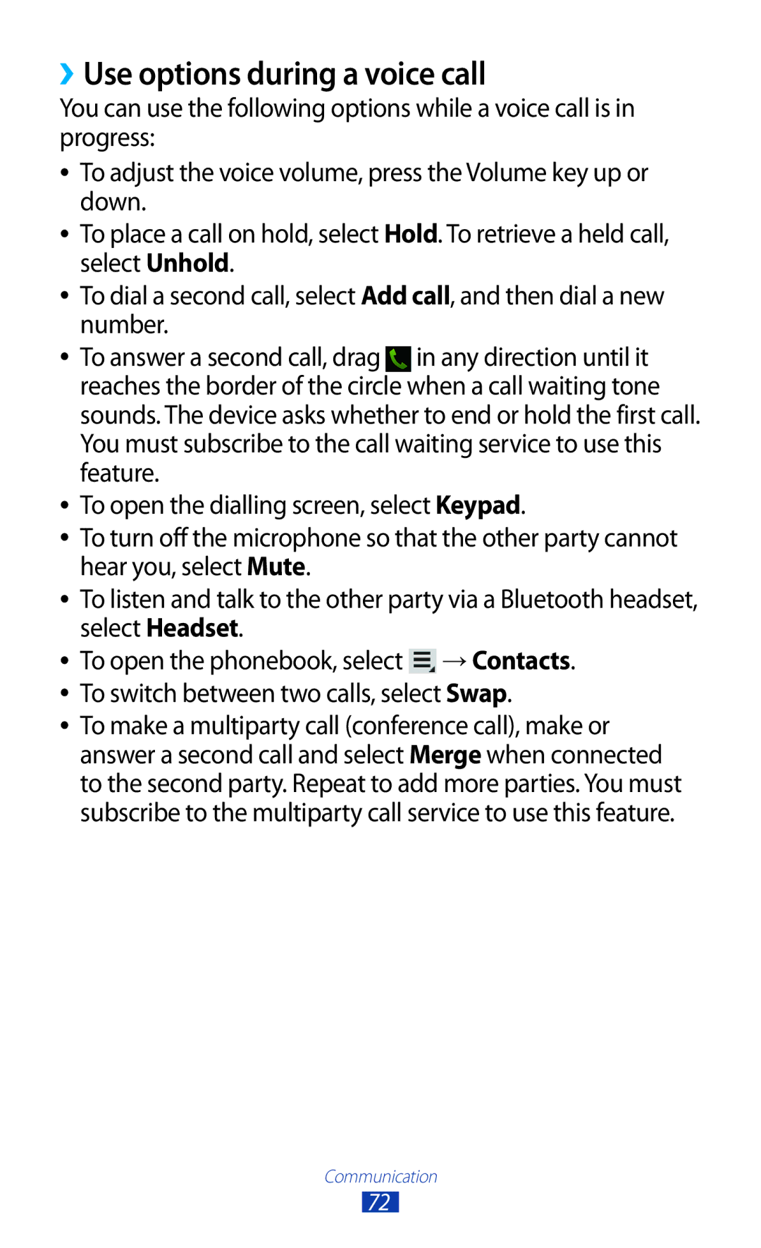 Samsung GT-N8000EAABTU user manual ››Use options during a voice call 