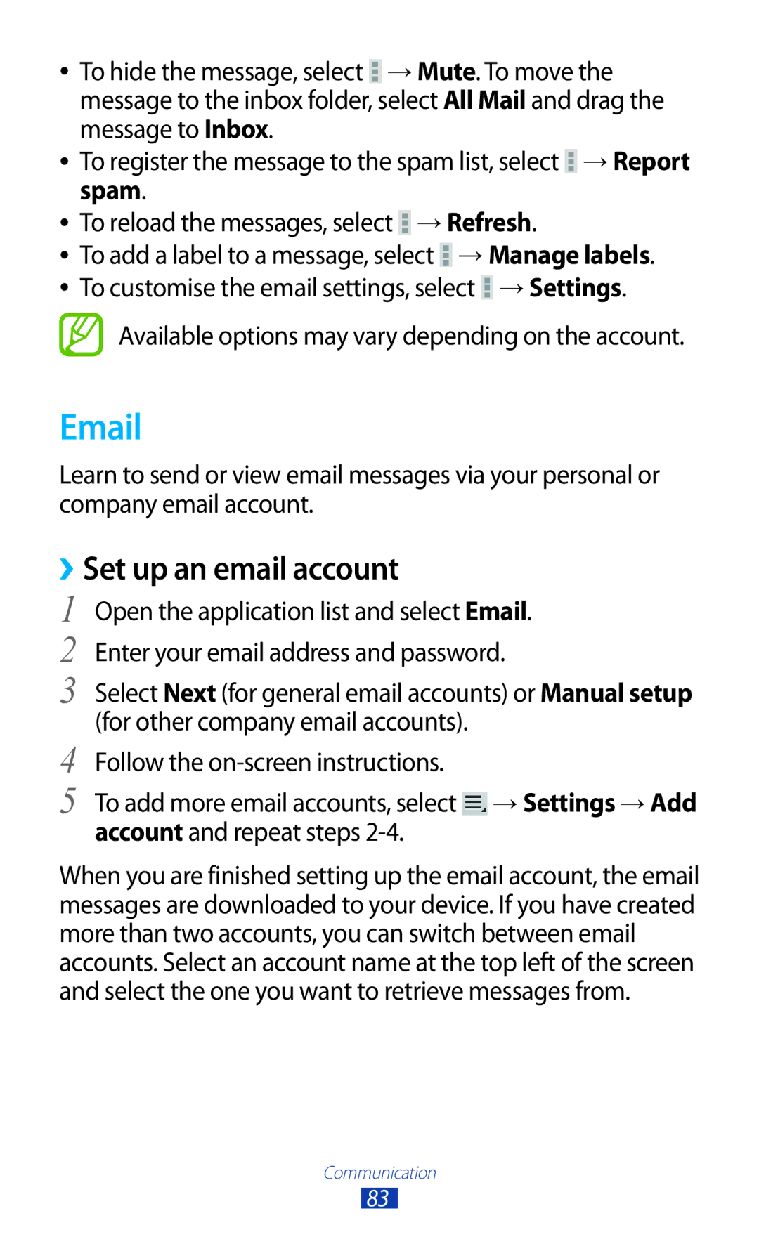 Samsung GT-N8000EAABTU user manual ››Set up an email account 