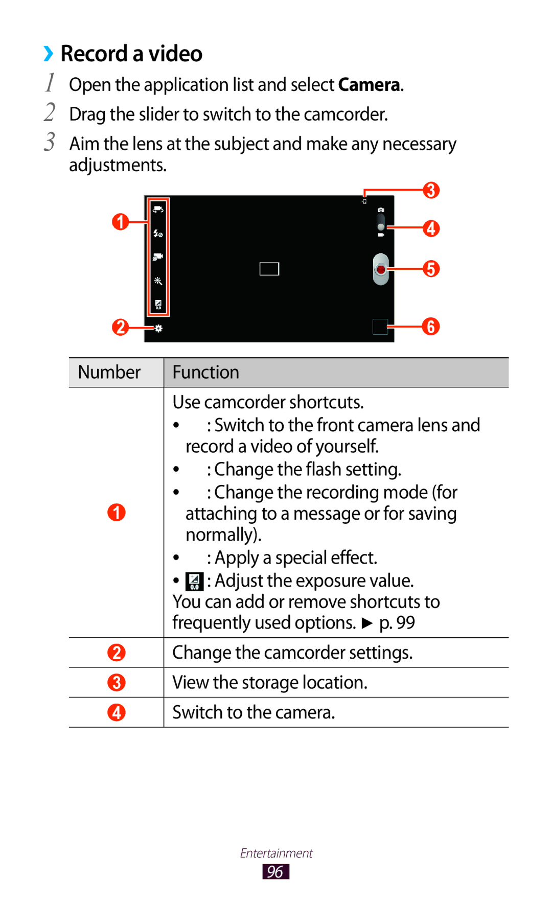 Samsung GT-N8000EAABTU user manual ››Record a video, Record a video of yourself, Change the recording mode for 