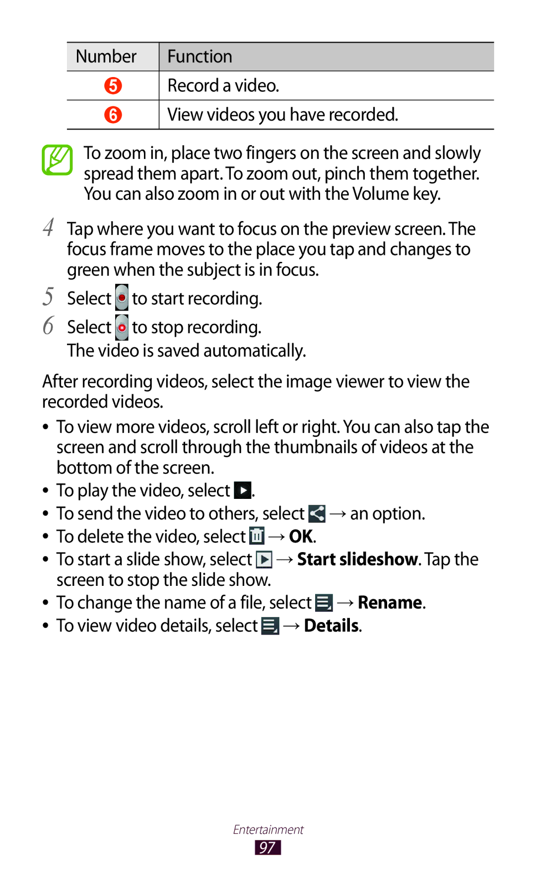 Samsung GT-N8000EAABTU user manual Screen to stop the slide show, → Rename, → Details 