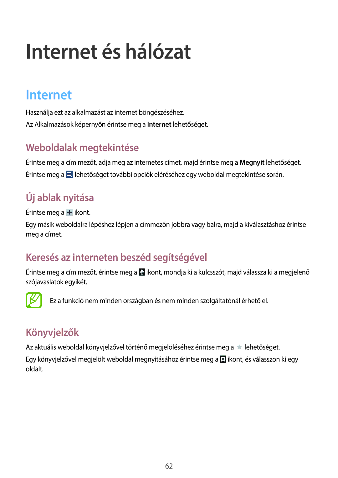 Samsung GT-N8000ZWEATO, GT-N8000EAADBT, GT-N8000ZWAEPL, GT-N8000ZWADBT, GT-N8000EAAATO, GT-N8000GRADBT Internet és hálózat 