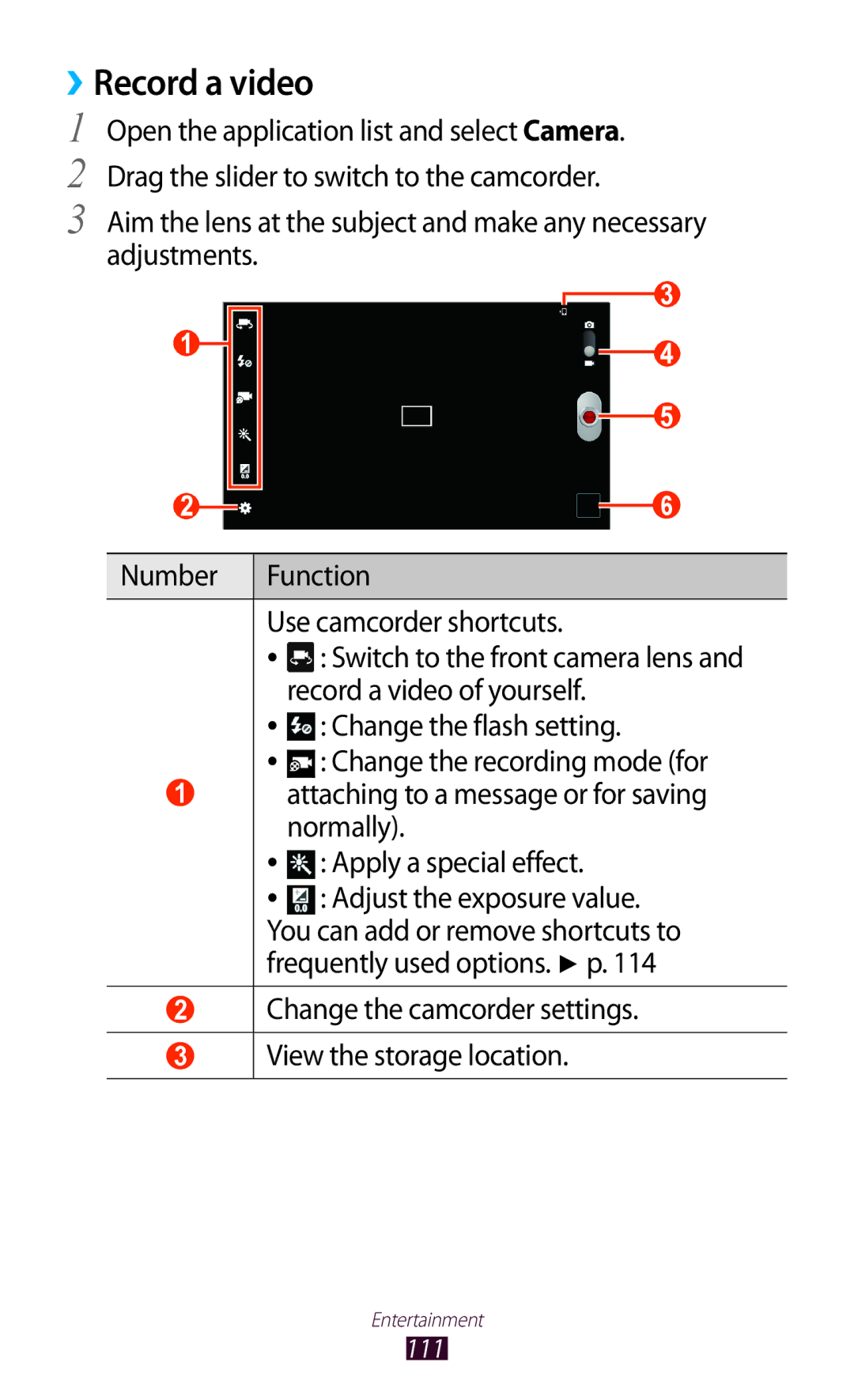 Samsung GT-N8000ZWACAC, GT-N8000EAAKSA manual ››Record a video, Record a video of yourself, Change the recording mode for 