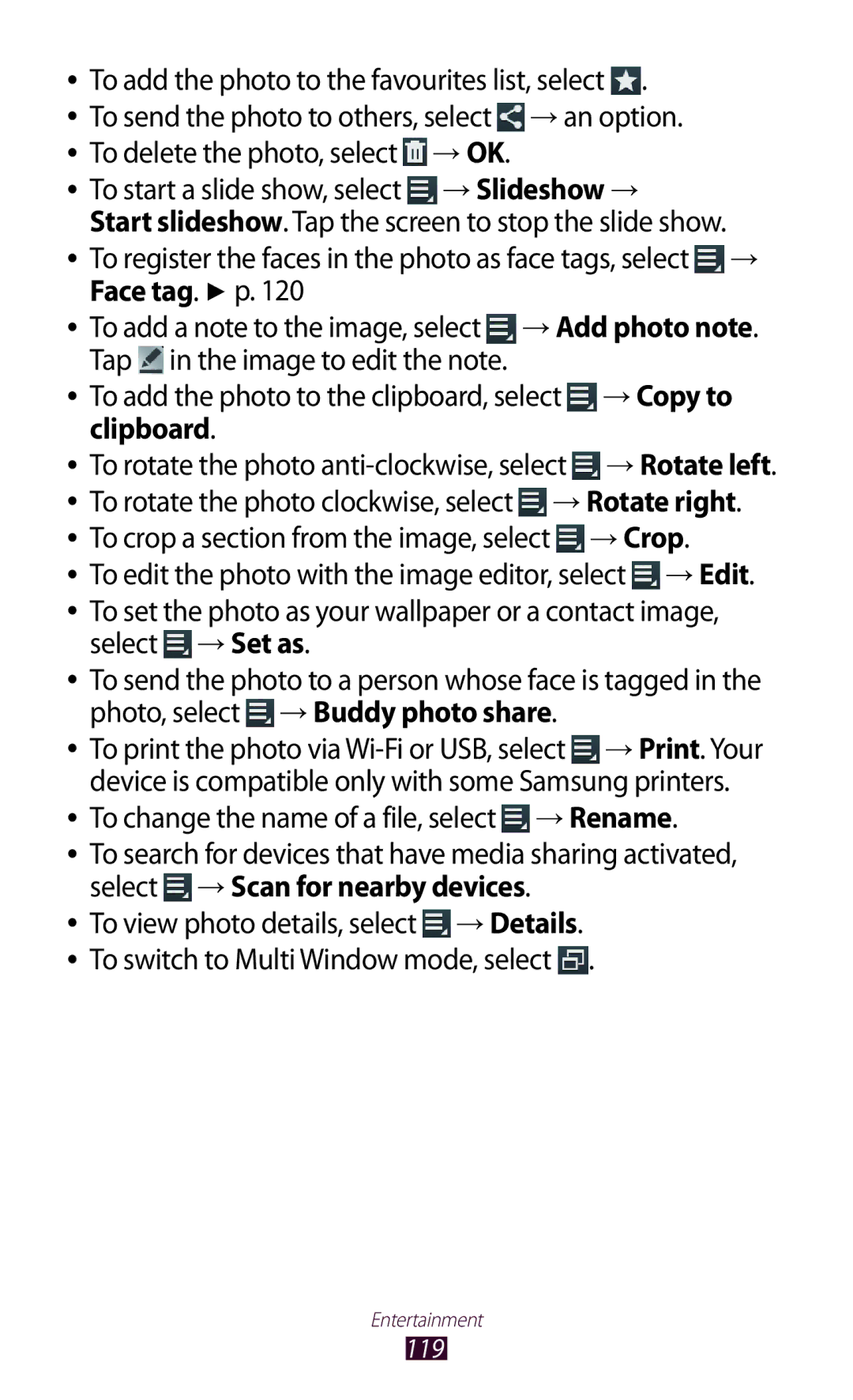 Samsung GT-N8000EAFTHR manual Face tag. p, Tap in the image to edit the note, → Copy to, Clipboard, → Rotate right 