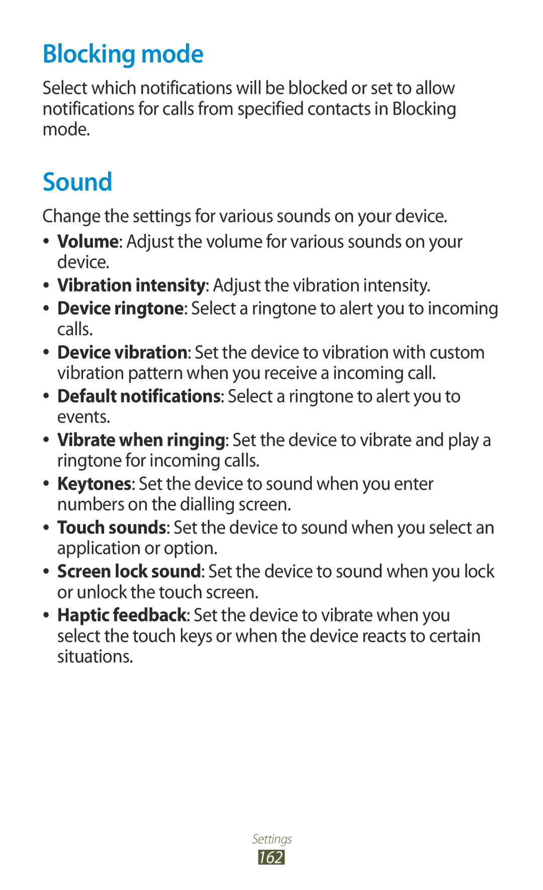 Samsung GT-N8000EAACAC, GT-N8000EAAKSA, GT-N8000ZWFTHR, GT-N8000EAAEGY, GT-N8000ZWAXSG, GT-N8000EAAXSG Blocking mode, Sound 