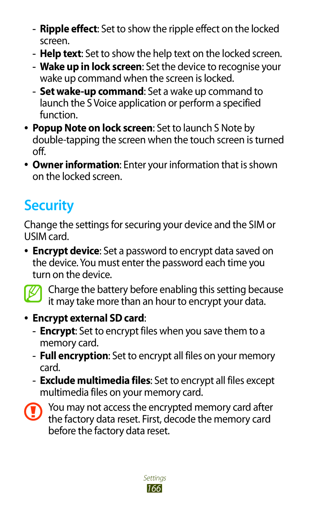 Samsung GT-N8000GRAXXV, GT-N8000EAAKSA, GT-N8000ZWFTHR, GT-N8000EAAEGY, GT-N8000ZWAXSG Security, Encrypt external SD card 