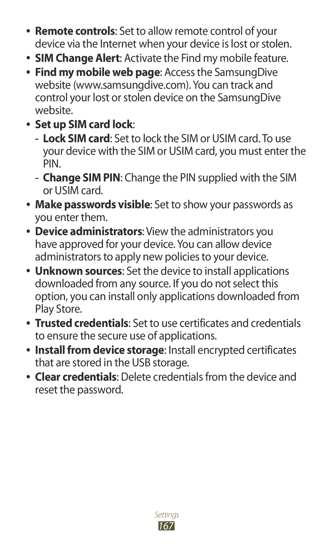 Samsung GT-N8000EAAXXV, GT-N8000EAAKSA manual SIM Change Alert Activate the Find my mobile feature, Set up SIM card lock 