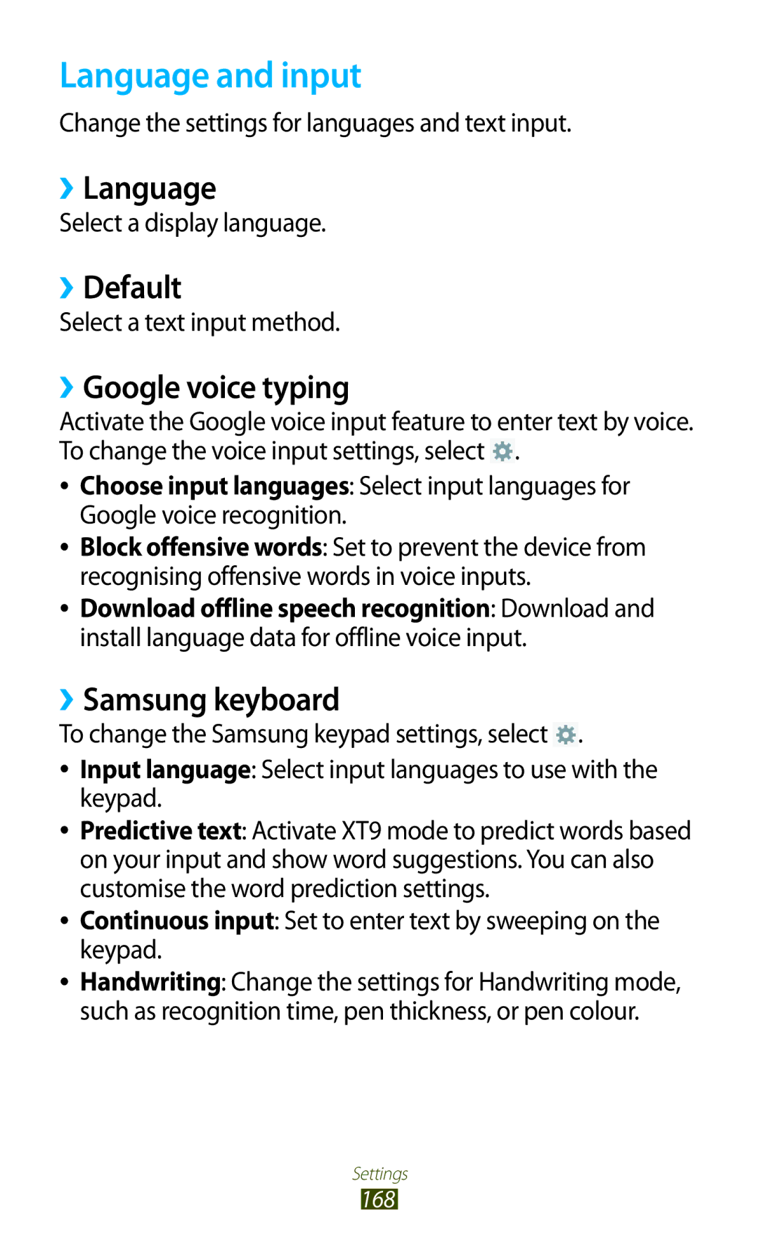 Samsung GT-N8000EAAKSA manual Language and input, ››Language, ››Default, ››Google voice typing, ››Samsung keyboard 