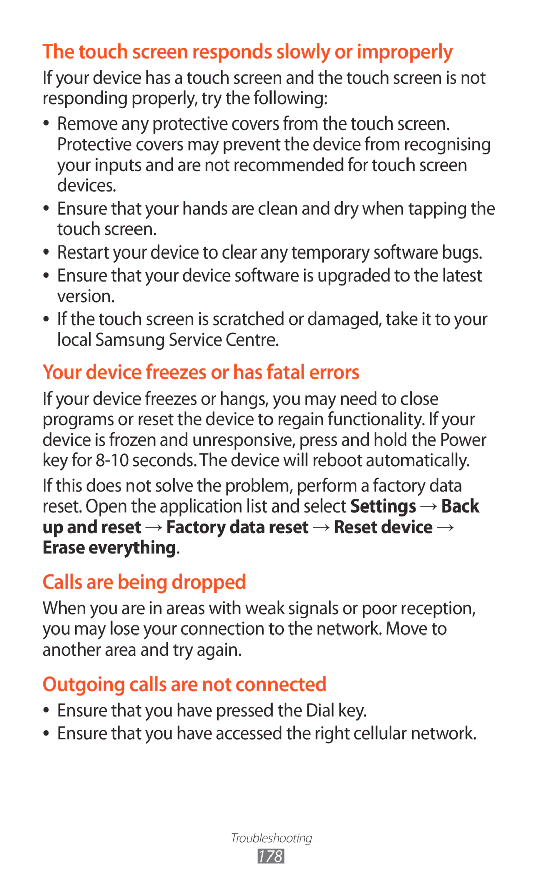 Samsung GT-N8000EAAAFR, GT-N8000EAAKSA, GT-N8000ZWFTHR, GT-N8000EAAEGY manual Your device freezes or has fatal errors 